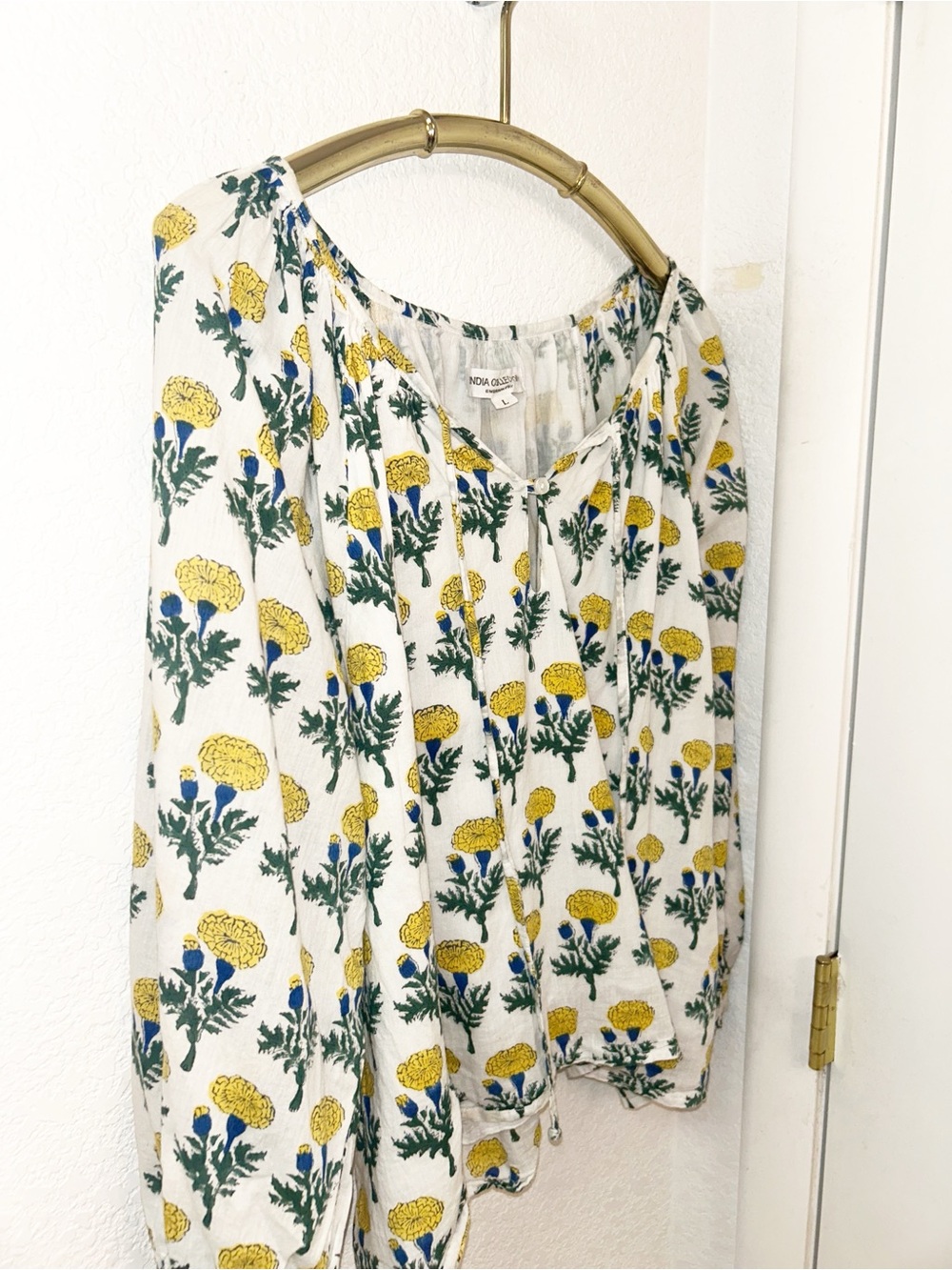 EMERSON FRY India Collection The Lucy Puff Sleeve Keyhole Blouse in White SZ: L - Picture 4 of 16
